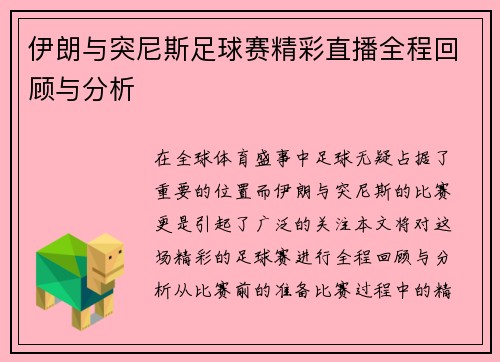 伊朗与突尼斯足球赛精彩直播全程回顾与分析